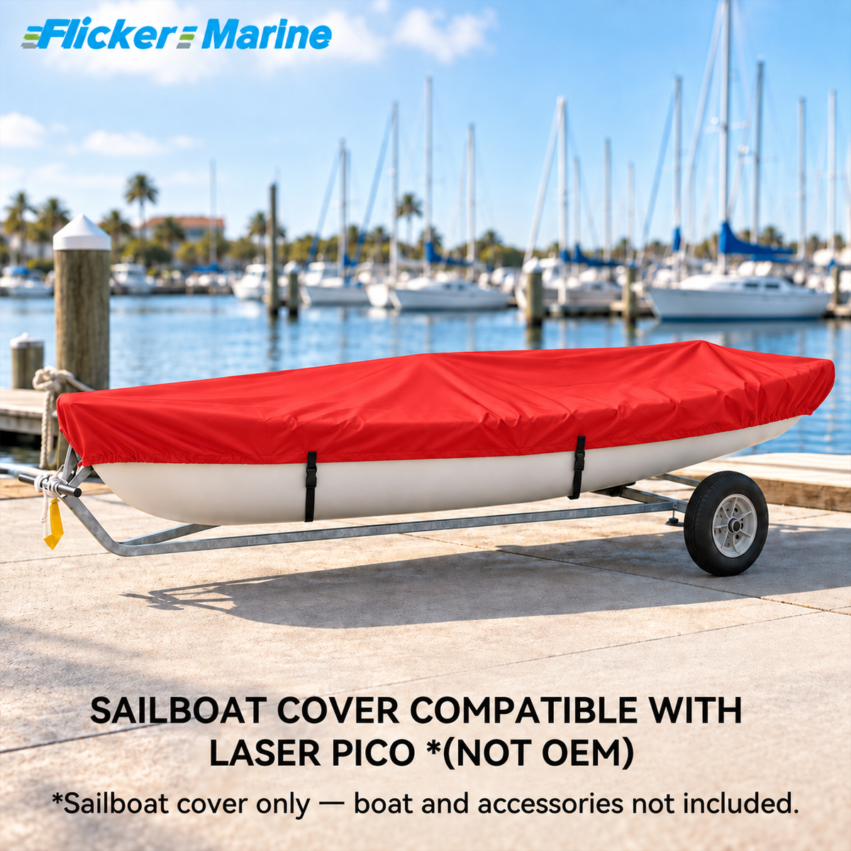 Flicker Sailboat Cover Compatible With Laser Pico, Heavy Duty Waterproof UV Resistant Dinghy Boat Cover With Adjustable Buckle Straps, Multi Color Options