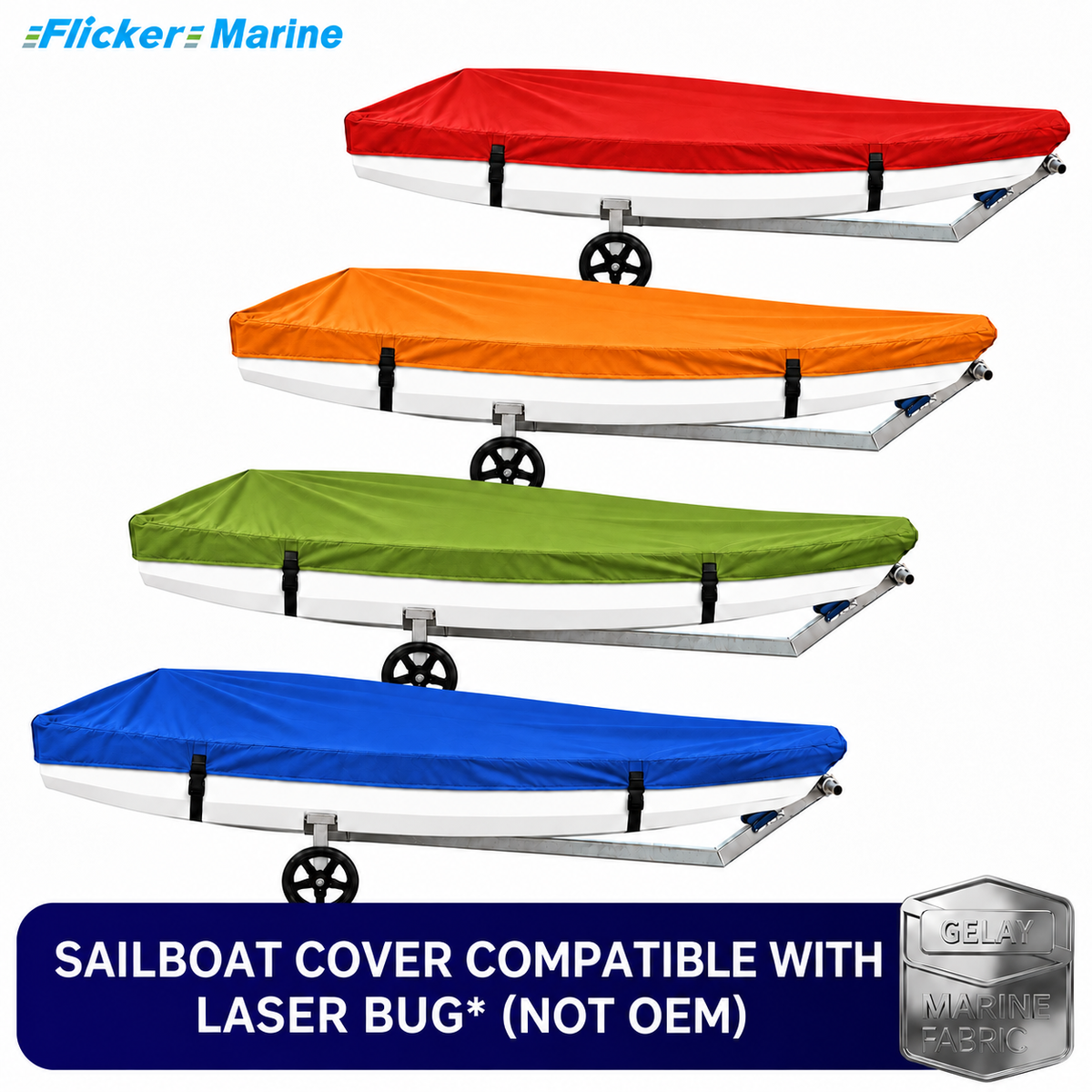 Flicker Sailboat Cover Compatible With Laser Bug, Heavy Duty Waterproof UV Resistant Dinghy Boat Cover With Adjustable Buckle Straps, Available in 4 colors