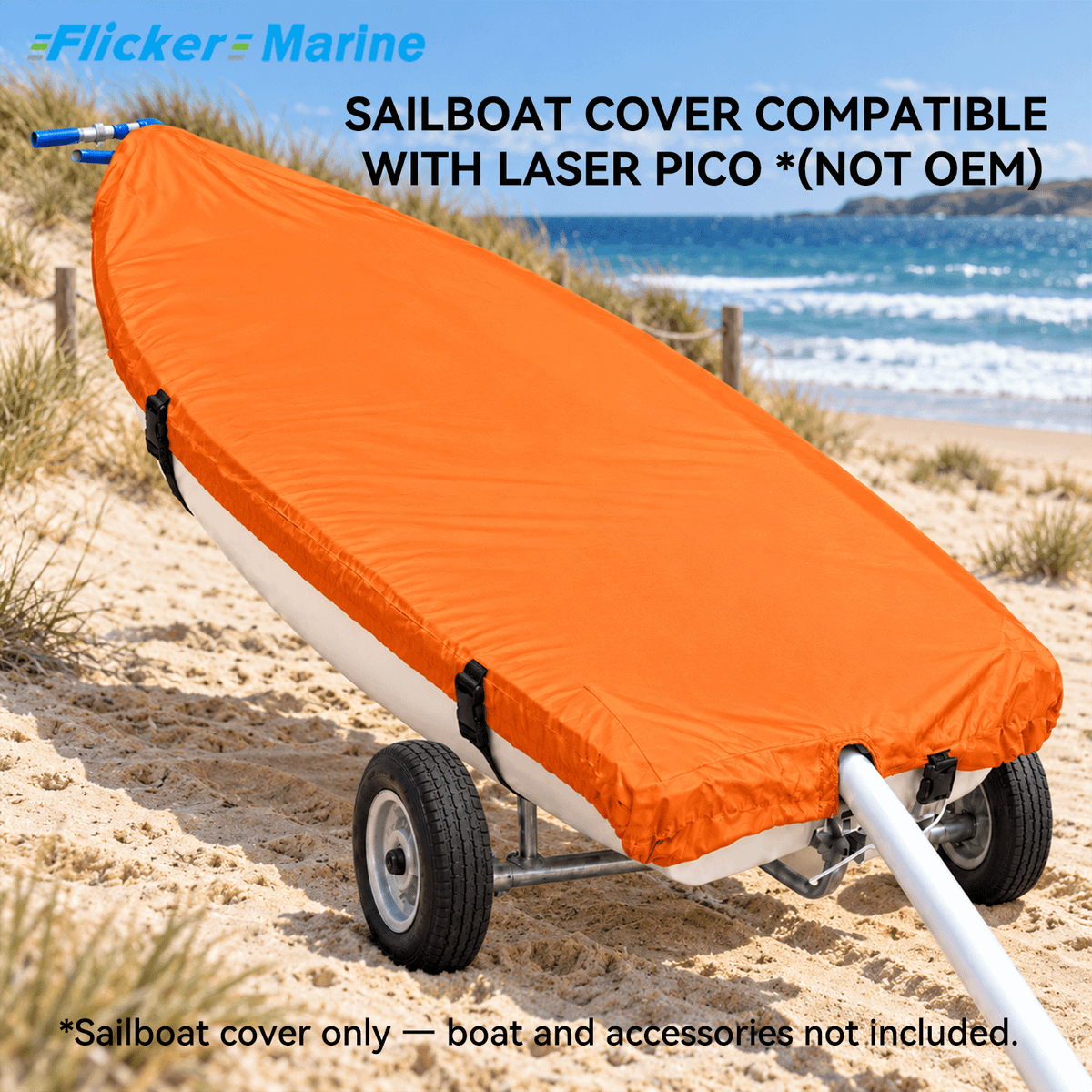 Flicker Sailboat Cover Compatible With Laser Pico, Heavy Duty Waterproof UV Resistant Dinghy Boat Cover With Adjustable Buckle Straps, Multi Color Options
