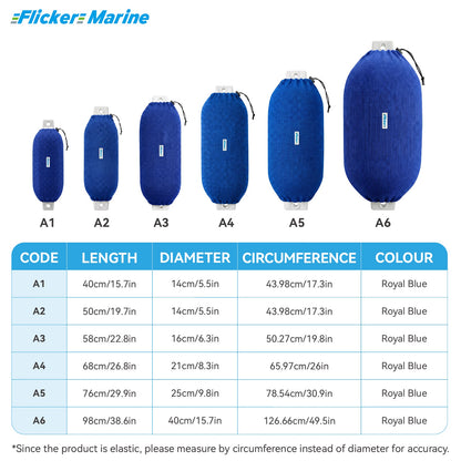 Acrylic Boat Fender Cover, Marine Fender Protector Sleeve, 3 Sizes, Royal Blue & Navy Blue, 2/4 Pack