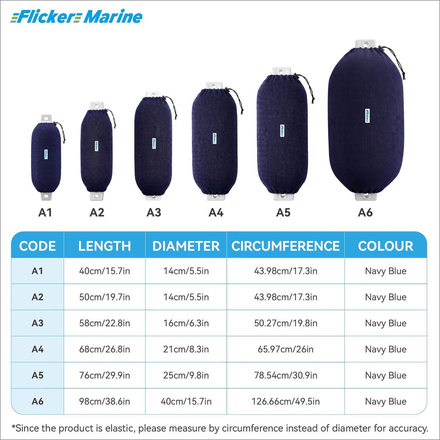 Acrylic Boat Fender Cover, Marine Fender Protector Sleeve, 3 Sizes, Royal Blue & Navy Blue, 2/4 Pack