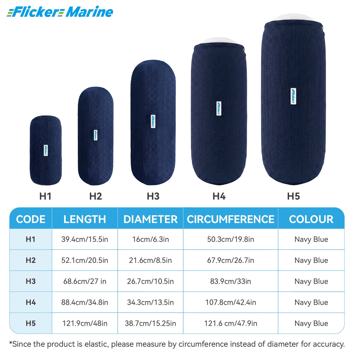 HTM Acrylic Boat Fender Cover, Marine Fender Protector Sleeve, 3 Sizes, 1/2/4 Pack