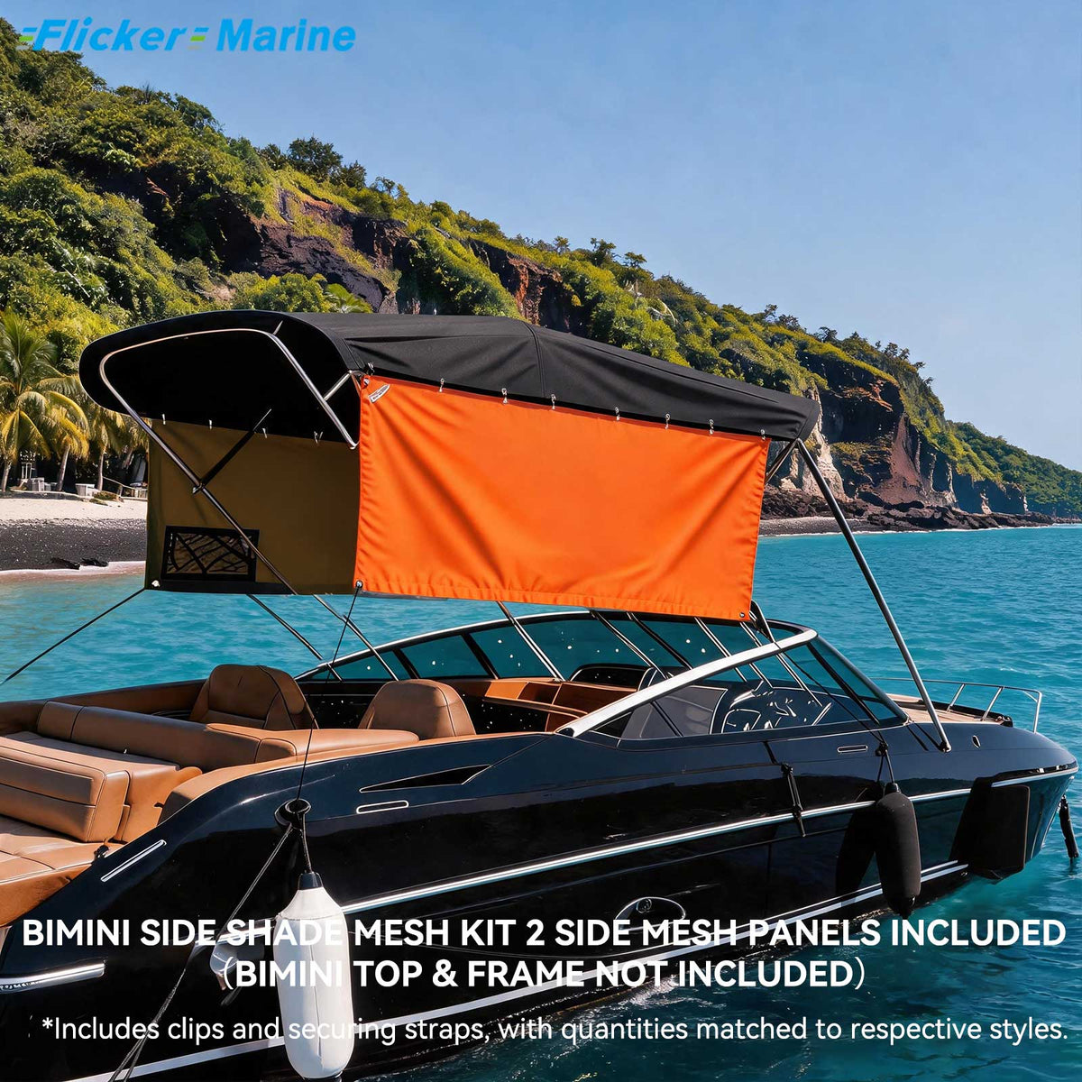 Bimini Side Shade Fabric Kit – 2 Side Fabric Panels for Boat Bimini Tops, Removable Side Shade Curtains