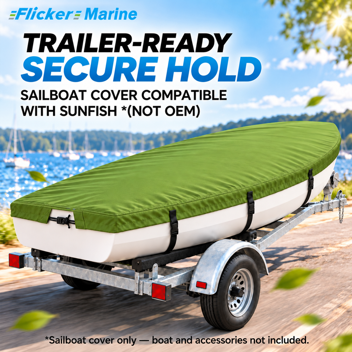 Flicker Sailboat Cover Compatible With Sunfish, Heavy Duty Waterproof UV Resistant Dinghy Boat Cover With Adjustable Buckle Straps, Available in 4 colors