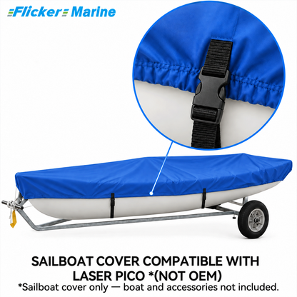 Flicker Sailboat Cover Compatible With Laser Pico, Heavy Duty Waterproof UV Resistant Dinghy Boat Cover With Adjustable Buckle Straps, Multi Color Options