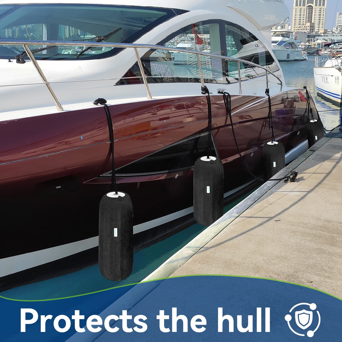 HTM Boat Fender Cover, Acrylic Marine Fender Sleeve, 3 Sizes, 1/2/4 Pack