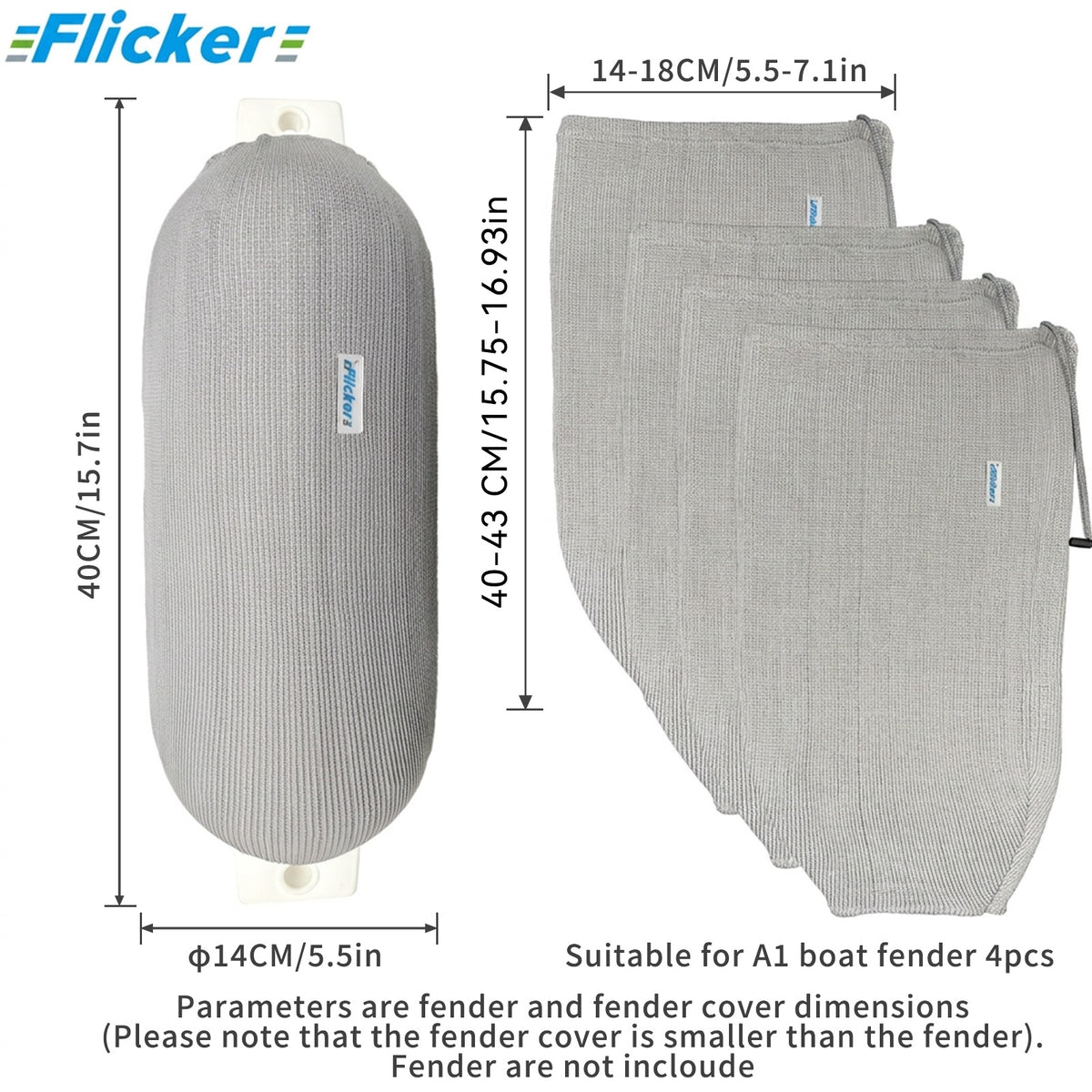 Acrylic Boat Fender Cover, Marine Fender Protector Sleeve, 3 Sizes, 2/4 Pack