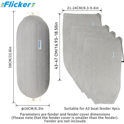 Acrylic Boat Fender Cover, Marine Fender Protector Sleeve, 3 Sizes, 2/4 Pack