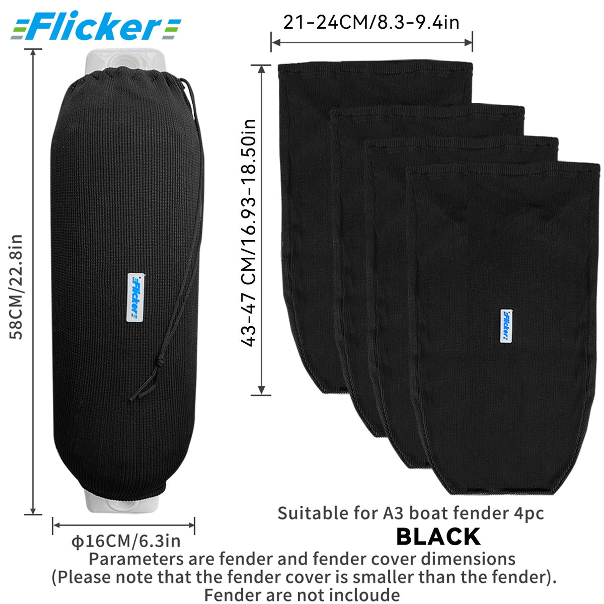 Acrylic Boat Fender Cover, Marine Fender Protector Sleeve, 3 Sizes, 2/4 Pack