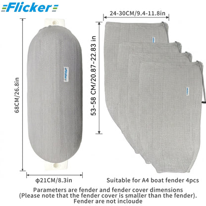 Acrylic Boat Fender Cover, Marine Fender Protector Sleeve, 3 Sizes, 2/4 Pack