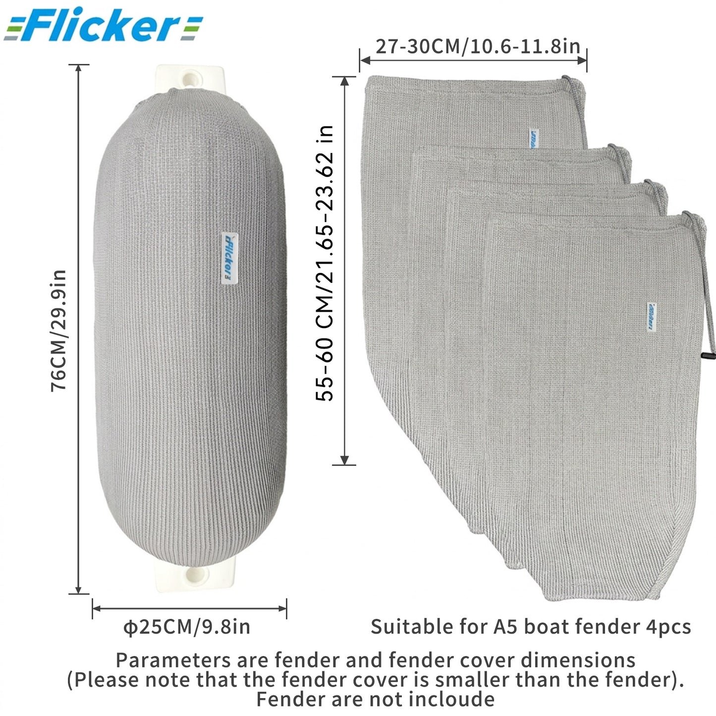 Acrylic Boat Fender Cover, Marine Fender Protector Sleeve, 3 Sizes, 2/4 Pack