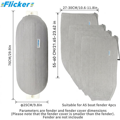 Acrylic Boat Fender Cover, Marine Fender Protector Sleeve, 3 Sizes, 2/4 Pack