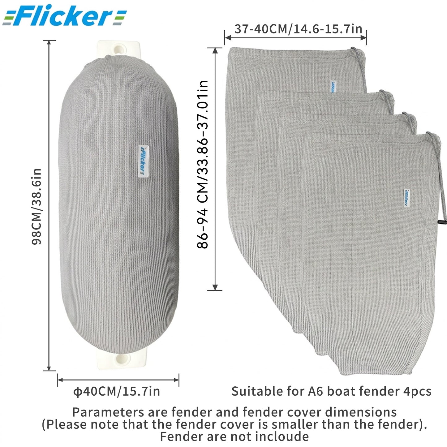 Acrylic Boat Fender Cover, Marine Fender Protector Sleeve, 3 Sizes, 2/4 Pack