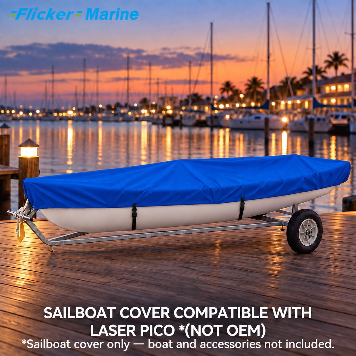 Flicker Sailboat Cover Compatible With Laser Pico, Heavy Duty Waterproof UV Resistant Dinghy Boat Cover With Adjustable Buckle Straps, Multi Color Options