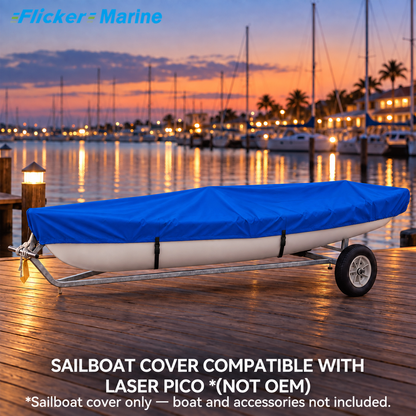 Flicker Sailboat Cover Compatible With Laser Pico, Heavy Duty Waterproof UV Resistant Dinghy Boat Cover With Adjustable Buckle Straps, Multi Color Options