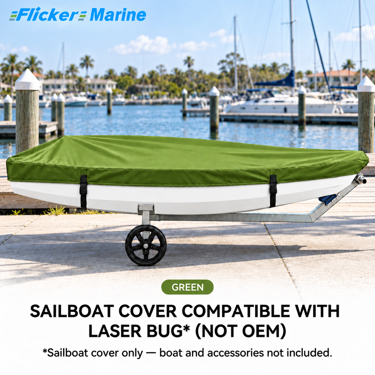Flicker Sailboat Cover Compatible With Laser Bug, Heavy Duty Waterproof UV Resistant Dinghy Boat Cover With Adjustable Buckle Straps, Available in 4 colors