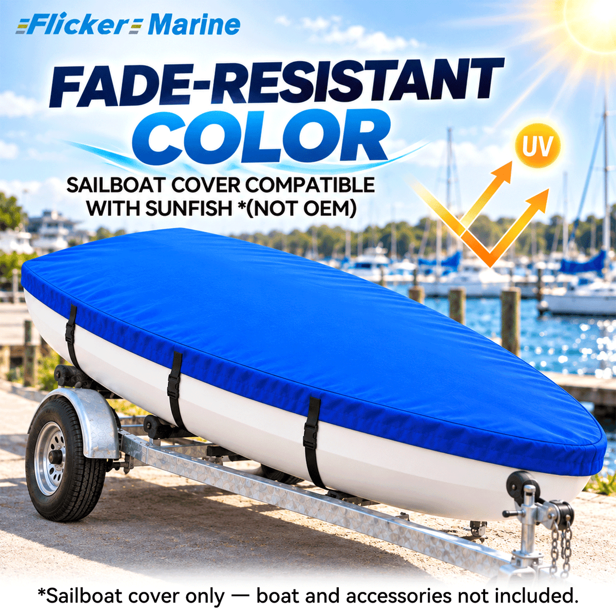 Flicker Sailboat Cover Compatible With Sunfish, Heavy Duty Waterproof UV Resistant Dinghy Boat Cover With Adjustable Buckle Straps, Available in 4 colors