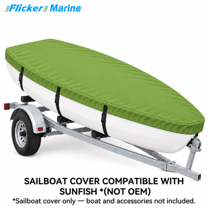 Flicker Sailboat Cover Compatible With Sunfish, Heavy Duty Waterproof UV Resistant Dinghy Boat Cover With Adjustable Buckle Straps, Available in 4 colors