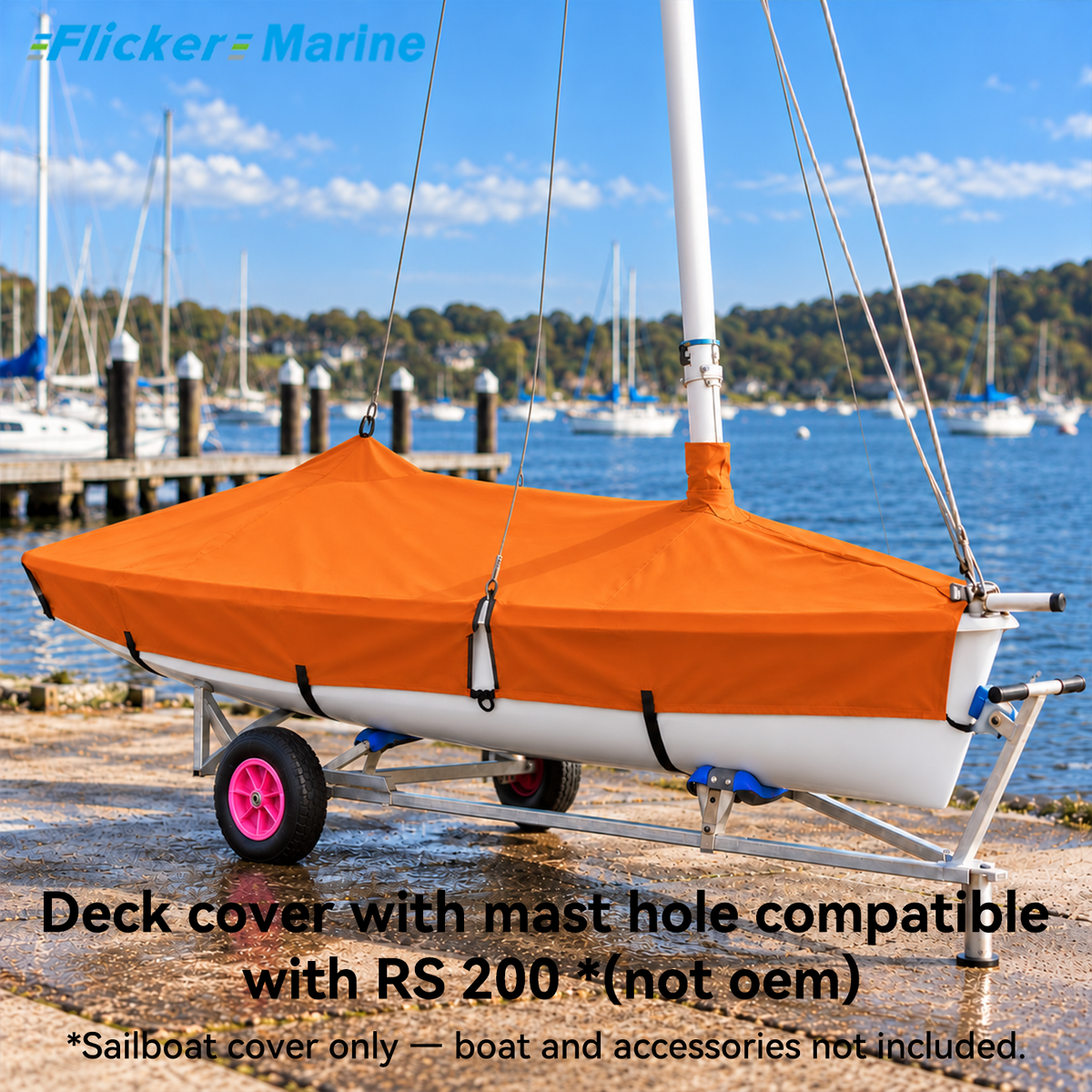 Flicker Marine Sailboat Deck Cover with Mast Hole, Polyester Waterproof Anti-UV, Compatible With RS 200 Sailboat, Multi Color Optional