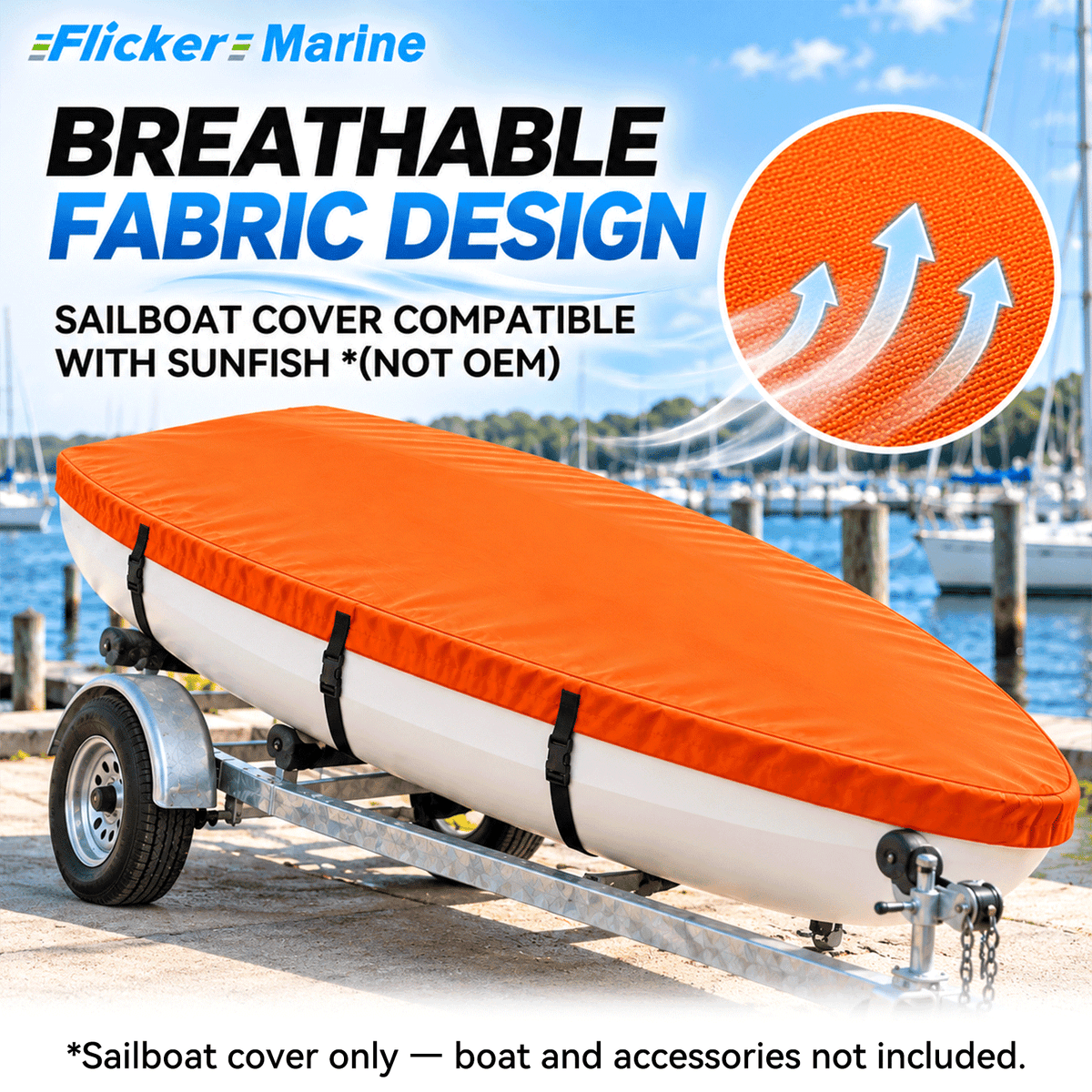 Flicker Sailboat Cover Compatible With Sunfish, Heavy Duty Waterproof UV Resistant Dinghy Boat Cover With Adjustable Buckle Straps, Available in 4 colors