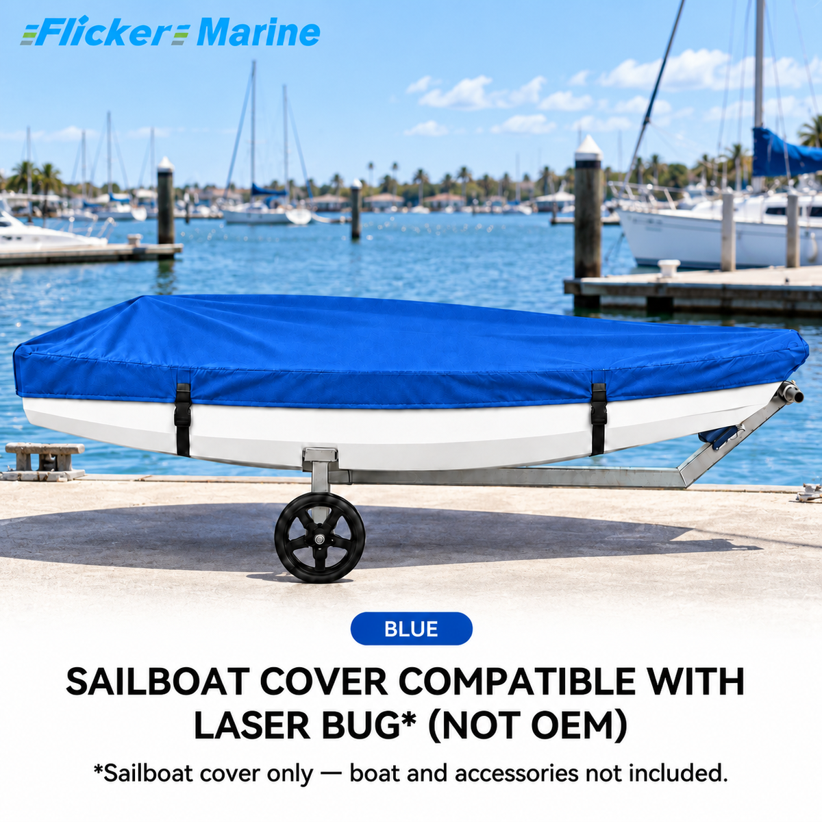 Flicker Sailboat Cover Compatible With Laser Bug, Heavy Duty Waterproof UV Resistant Dinghy Boat Cover With Adjustable Buckle Straps, Available in 4 colors