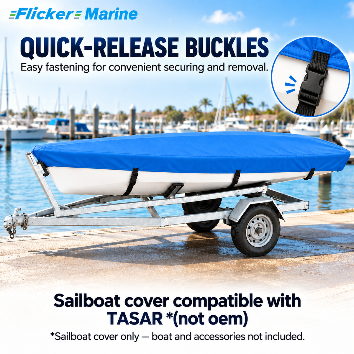 Flicker Marine Sailboat Cover, Polyester Waterproof UV Protection, Compatible With Tasar Sailboat, Multi Color Optional with Quick Release Buckles