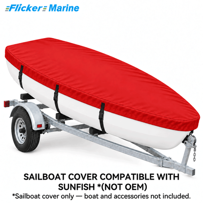 Flicker Sailboat Cover Compatible With Sunfish, Heavy Duty Waterproof UV Resistant Dinghy Boat Cover With Adjustable Buckle Straps, Available in 4 colors