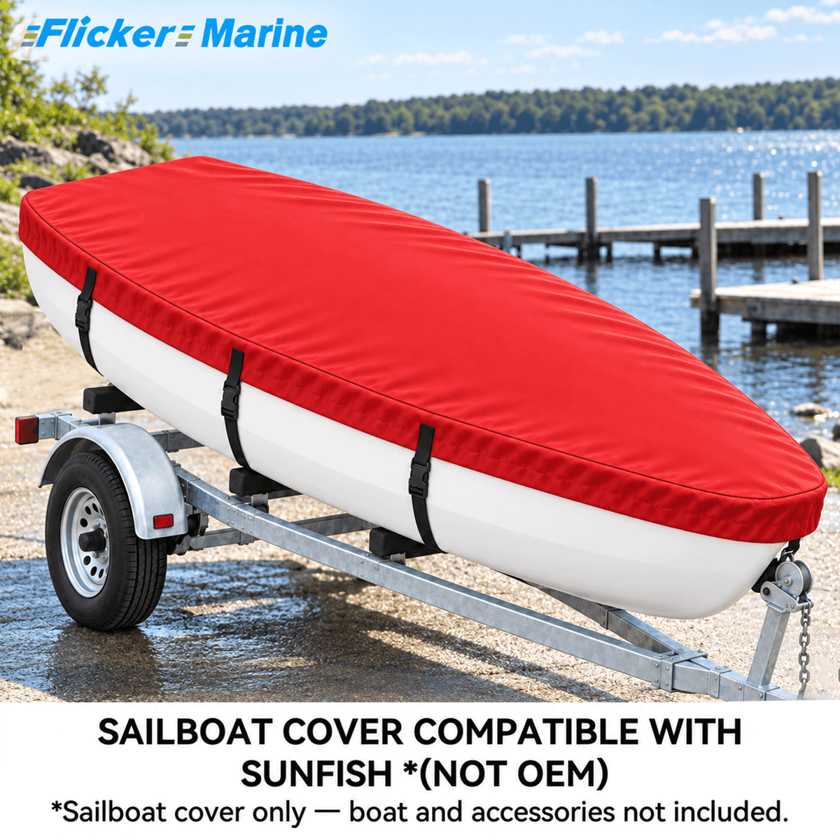 Flicker Sailboat Cover Compatible With Sunfish, Heavy Duty Waterproof UV Resistant Dinghy Boat Cover With Adjustable Buckle Straps, Available in 4 colors