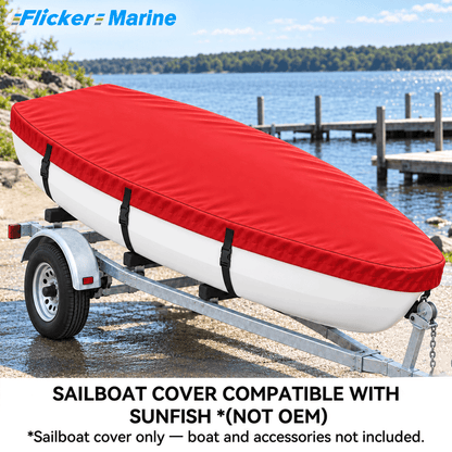 Flicker Sailboat Cover Compatible With Sunfish, Heavy Duty Waterproof UV Resistant Dinghy Boat Cover With Adjustable Buckle Straps, Available in 4 colors