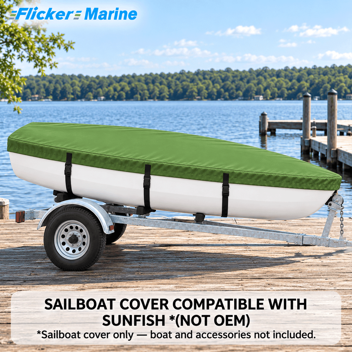 Flicker Sailboat Cover Compatible With Sunfish, Heavy Duty Waterproof UV Resistant Dinghy Boat Cover With Adjustable Buckle Straps, Available in 4 colors
