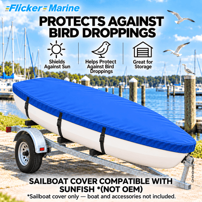 Flicker Sailboat Cover Compatible With Sunfish, Heavy Duty Waterproof UV Resistant Dinghy Boat Cover With Adjustable Buckle Straps, Available in 4 colors