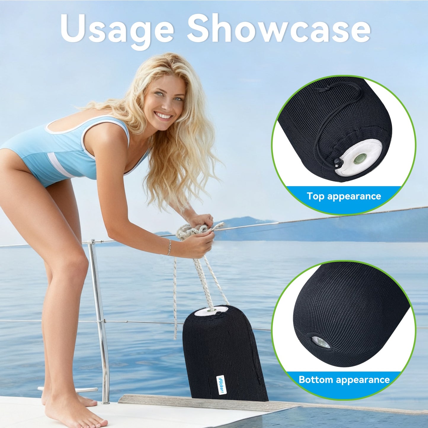 HTM Boat Fender Cover, Acrylic Marine Fender Sleeve, 3 Sizes, 1/2/4 Pack