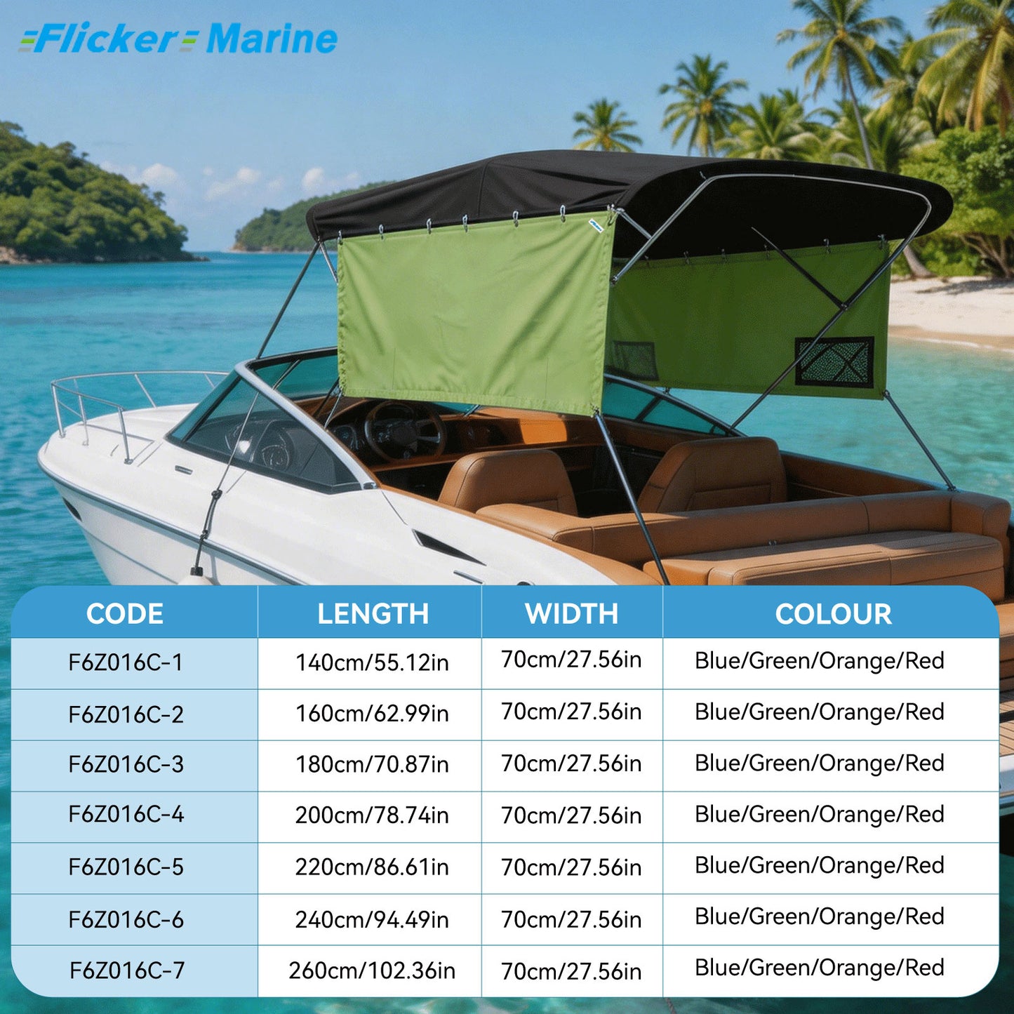 Bimini Side Shade Fabric Kit – 2 Side Fabric Panels for Boat Bimini Tops, Removable Side Shade Curtains