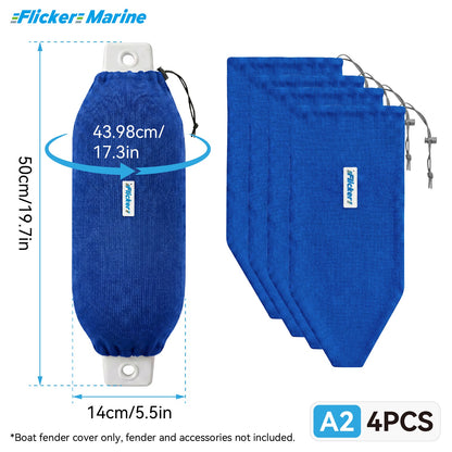 Acrylic Boat Fender Cover, Marine Fender Protector Sleeve, 3 Sizes, Royal Blue & Navy Blue, 2/4 Pack