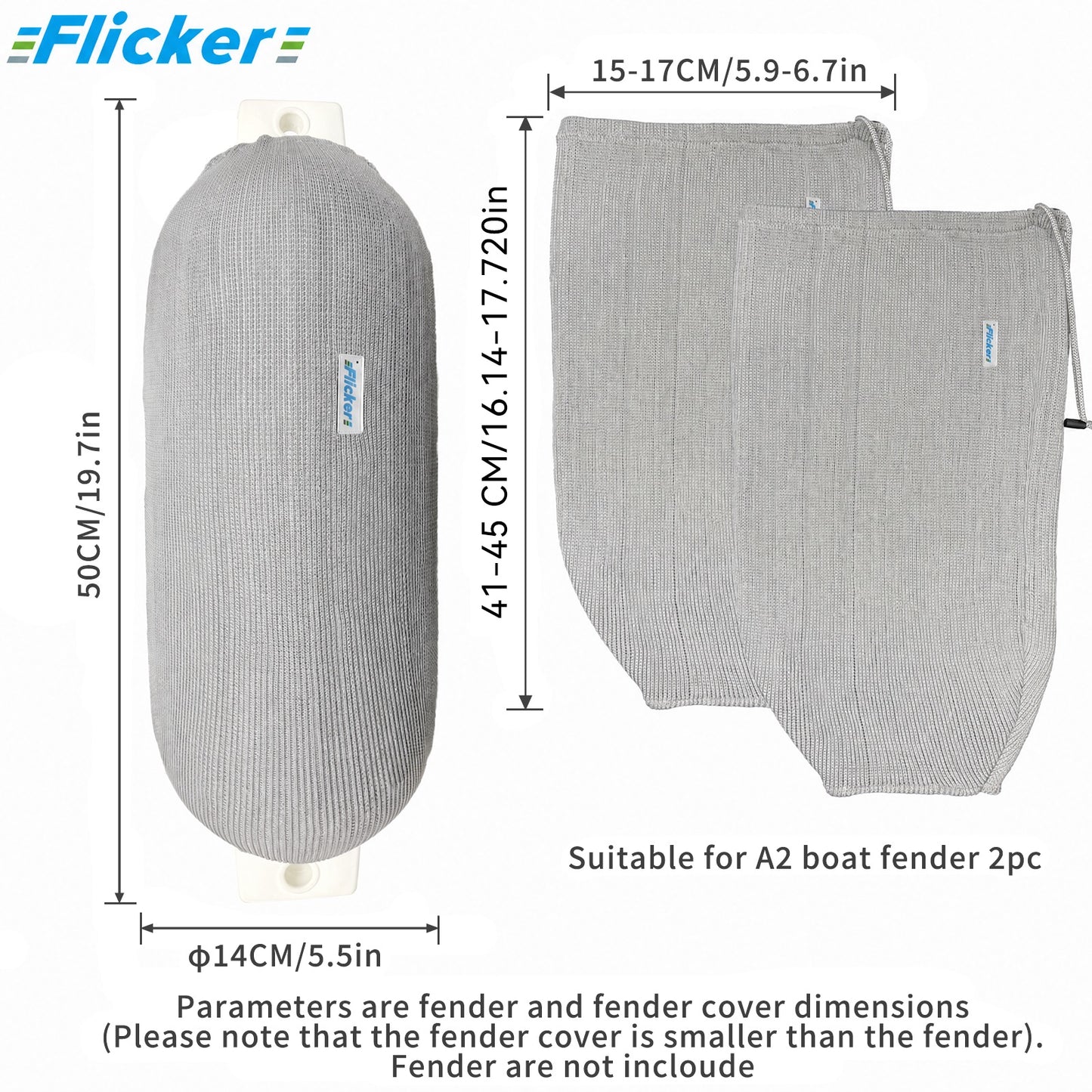 Acrylic Boat Fender Cover, Marine Fender Protector Sleeve, 3 Sizes, 2/4 Pack