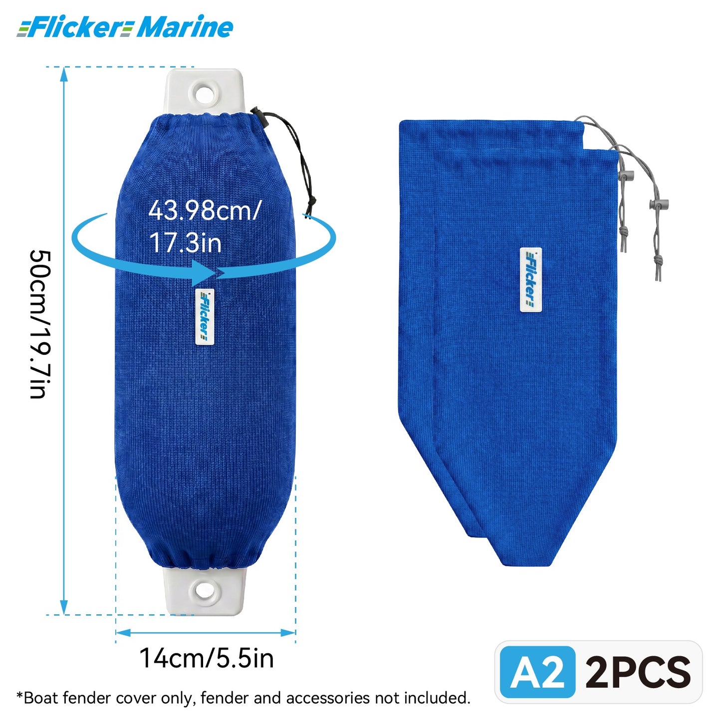 Acrylic Boat Fender Cover, Marine Fender Protector Sleeve, 3 Sizes, Royal Blue & Navy Blue, 2/4 Pack