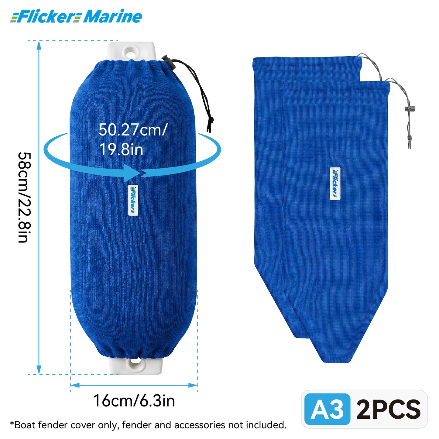 Acrylic Boat Fender Cover, Marine Fender Protector Sleeve, 3 Sizes, Royal Blue & Navy Blue, 2/4 Pack