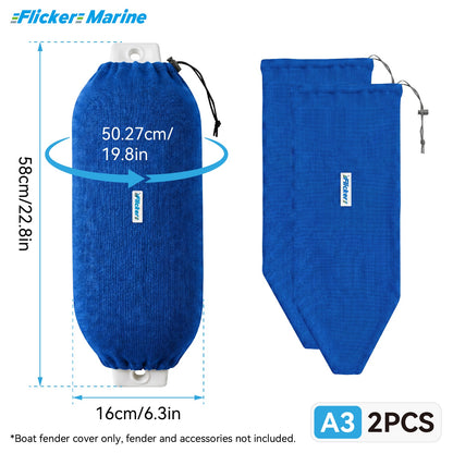 Acrylic Boat Fender Cover, Marine Fender Protector Sleeve, 3 Sizes, Royal Blue & Navy Blue, 2/4 Pack