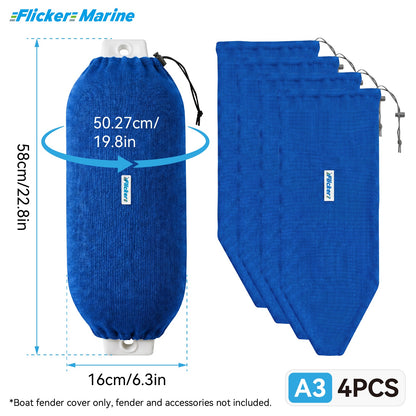 Acrylic Boat Fender Cover, Marine Fender Protector Sleeve, 3 Sizes, Royal Blue & Navy Blue, 2/4 Pack