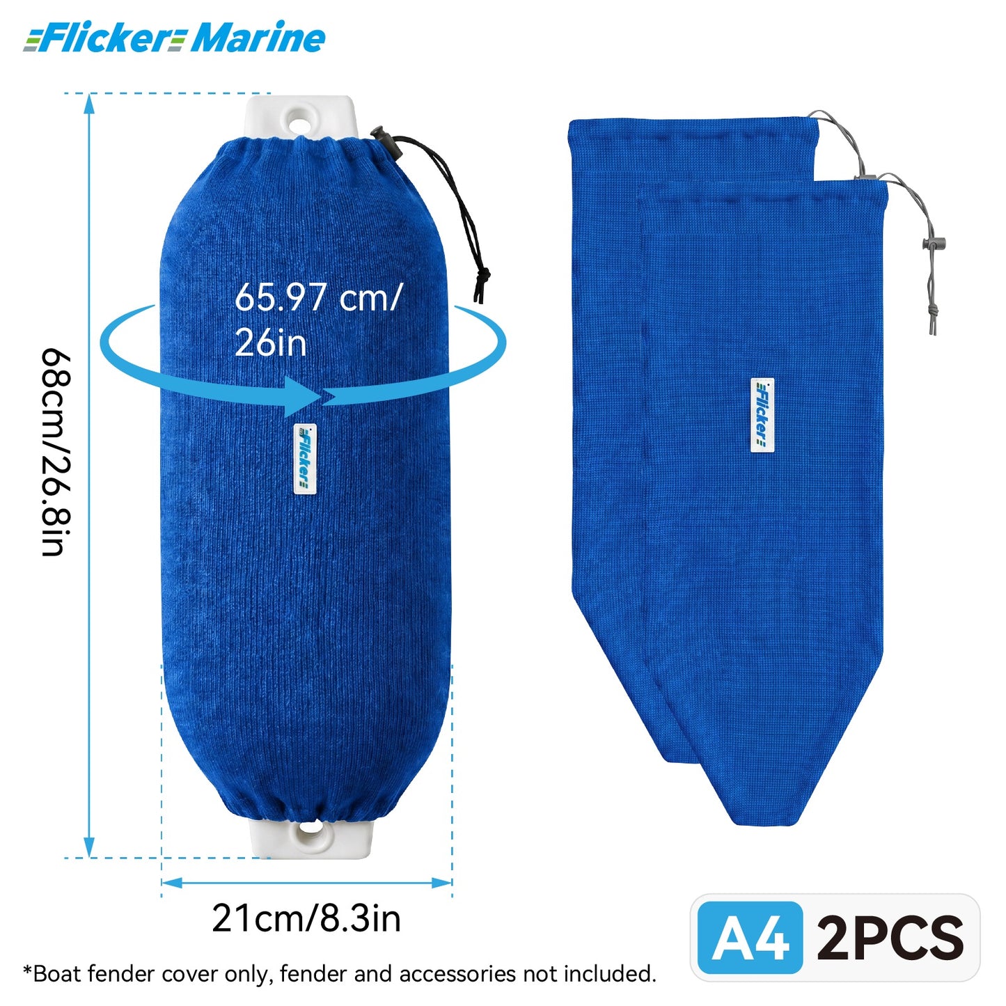 Acrylic Boat Fender Cover, Marine Fender Protector Sleeve, 3 Sizes, Royal Blue & Navy Blue, 2/4 Pack