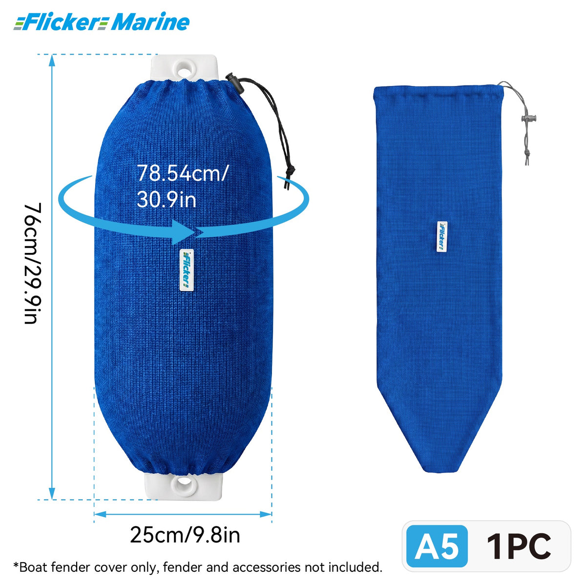 Acrylic Boat Fender Cover, Marine Fender Protector Sleeve, 3 Sizes, Royal Blue & Navy Blue, 2/4 Pack