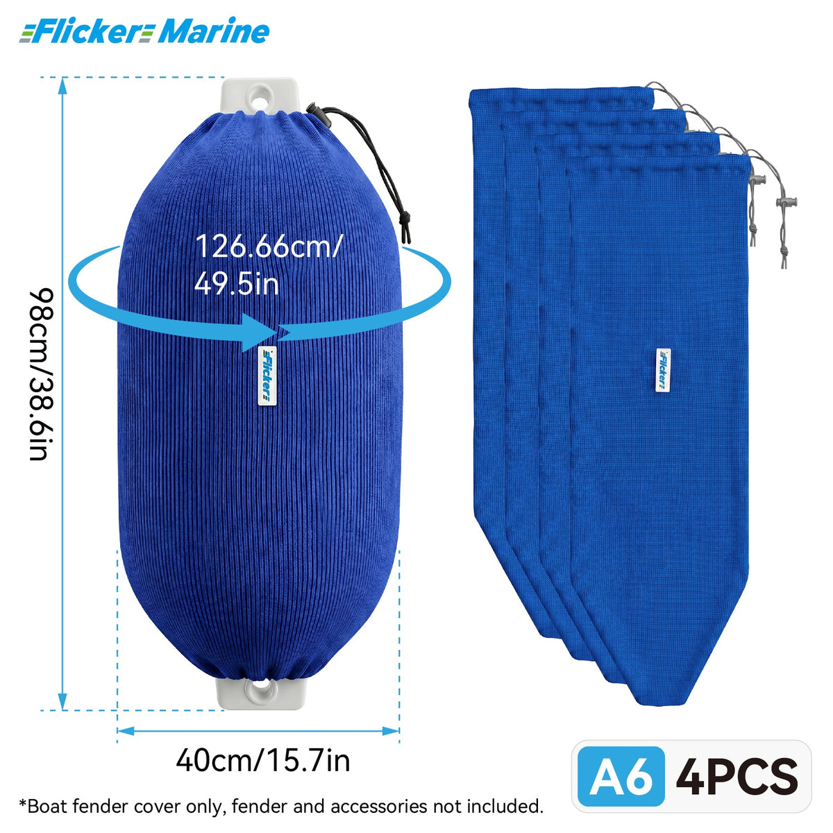 Acrylic Boat Fender Cover, Marine Fender Protector Sleeve, 3 Sizes, Royal Blue & Navy Blue, 2/4 Pack