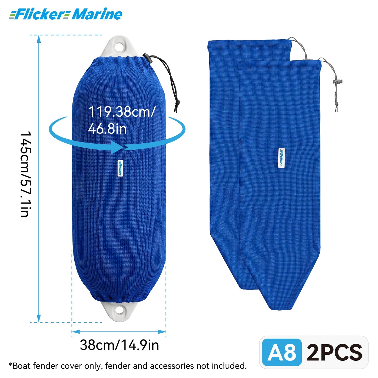 Acrylic Boat Fender Cover, Marine Fender Protector Sleeve, 3 Sizes, Royal Blue & Navy Blue, 2/4 Pack