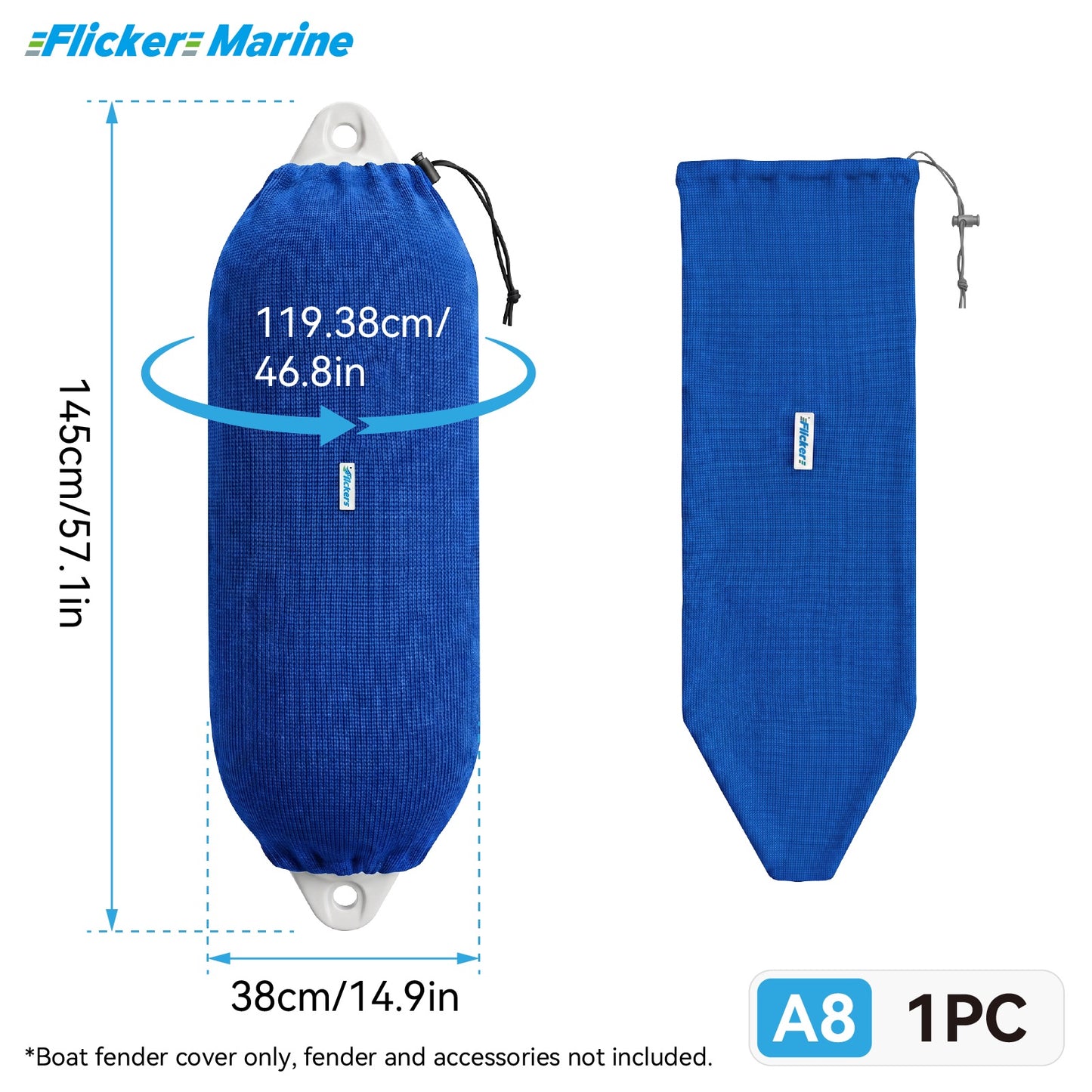 Acrylic Boat Fender Cover, Marine Fender Protector Sleeve, 3 Sizes, Royal Blue & Navy Blue, 2/4 Pack