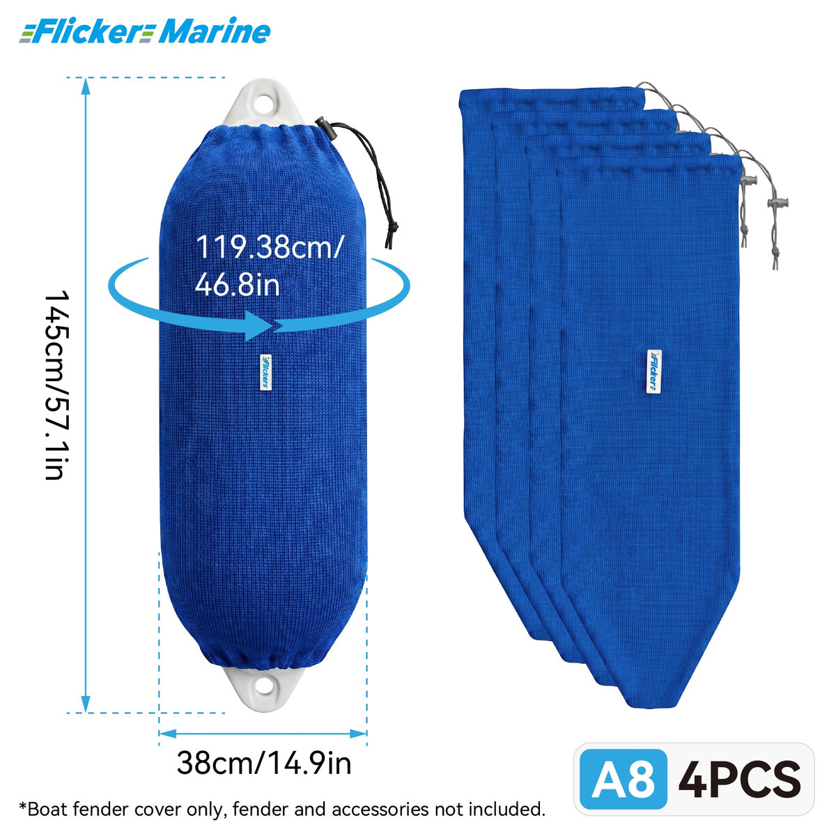 Acrylic Boat Fender Cover, Marine Fender Protector Sleeve, 3 Sizes, Royal Blue & Navy Blue, 2/4 Pack