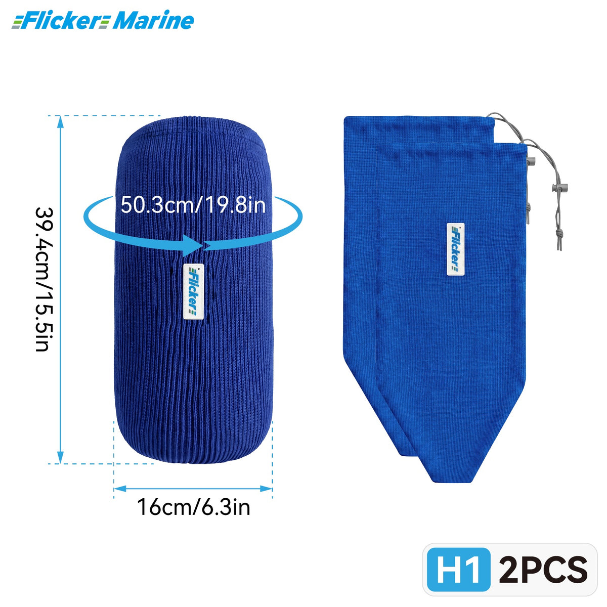 HTM Acrylic Boat Fender Cover, Marine Fender Protector Sleeve, 3 Sizes, 1/2/4 Pack