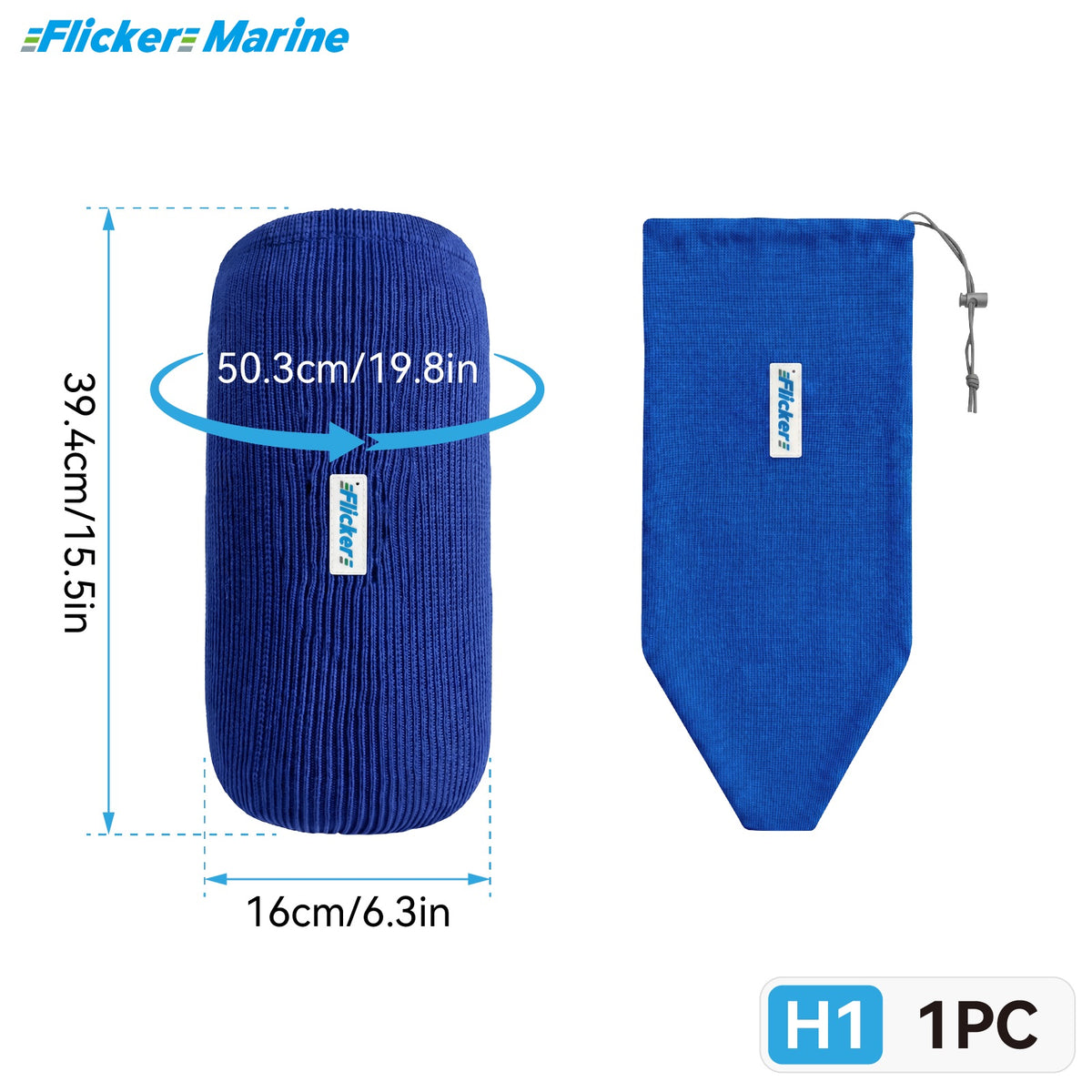 HTM Acrylic Boat Fender Cover, Marine Fender Protector Sleeve, 3 Sizes, 1/2/4 Pack