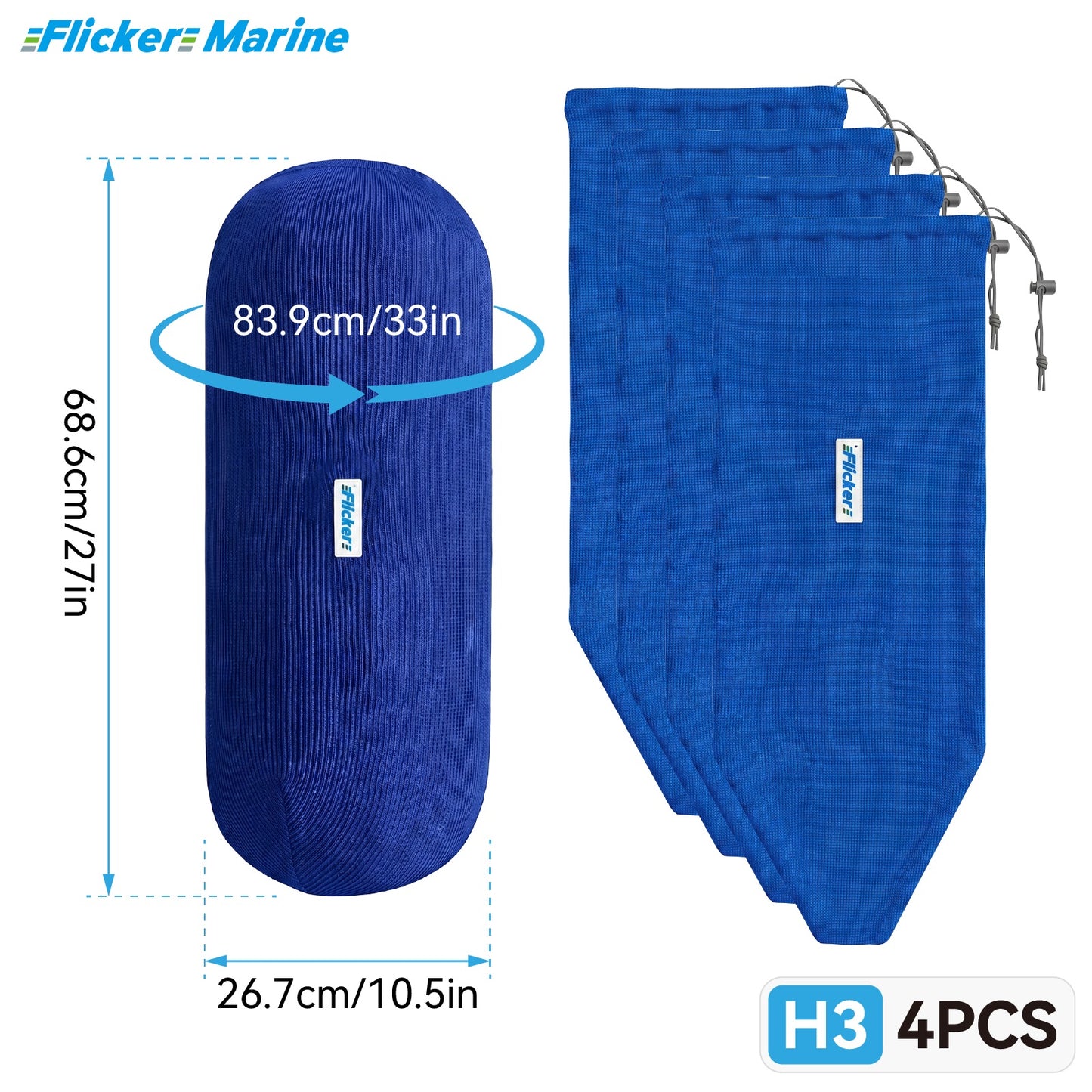 HTM Acrylic Boat Fender Cover, Marine Fender Protector Sleeve, 3 Sizes, 1/2/4 Pack