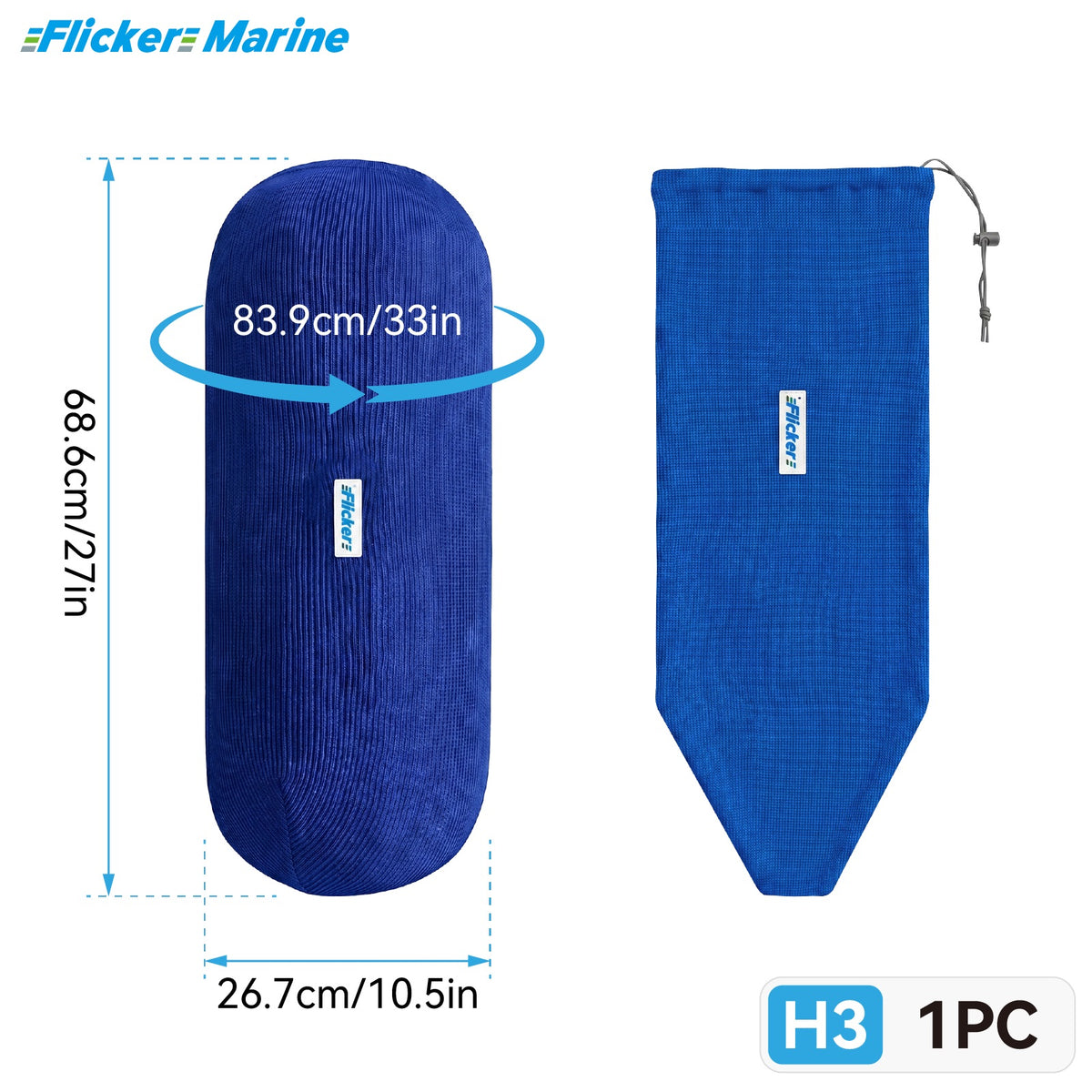 HTM Acrylic Boat Fender Cover, Marine Fender Protector Sleeve, 3 Sizes, 1/2/4 Pack
