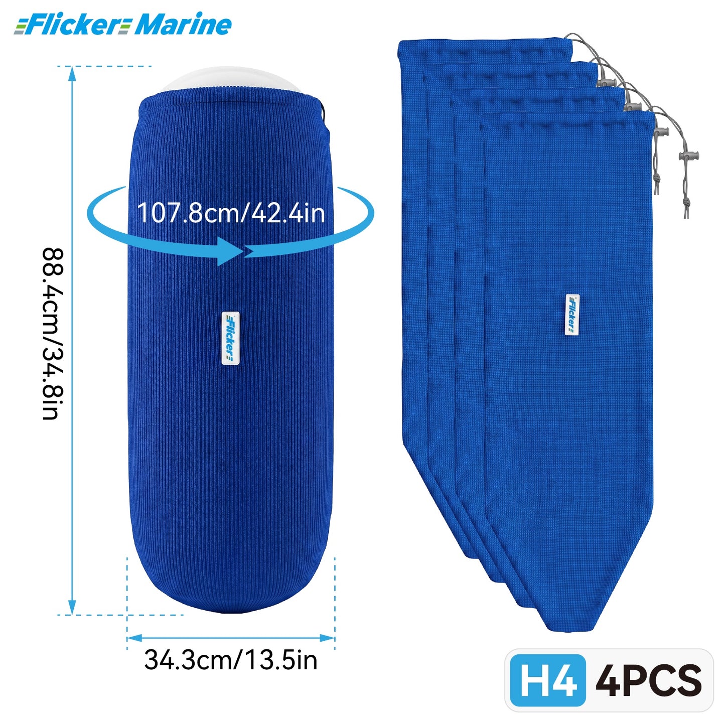 HTM Acrylic Boat Fender Cover, Marine Fender Protector Sleeve, 3 Sizes, 1/2/4 Pack